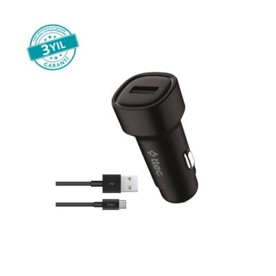 Ttec SmartCharger Araç Şarj Aleti, USB-C Kablo, 2.4A, 12W, Siyah - TTEC