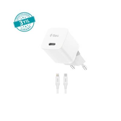 Ttec SmartCharger Hızlı Şarj Aleti + USB-C - Linghtning Kablo, Beyaz - TTEC