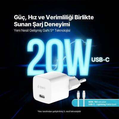 Ttec SmartCharger Hızlı Şarj Aleti + USB-C - Linghtning Kablo, Beyaz - 6