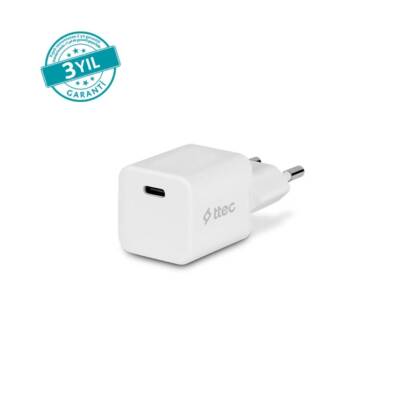 Ttec SmartCharger Seyahat Hızlı Şarj Aleti, GAN, 20 W, PD, Beyaz - TTEC