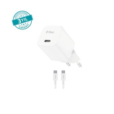 Ttec SmartCharger Seyahat Hızlı Şart Aleti + USB-C-USB-C Kablo, Beyaz - TTEC