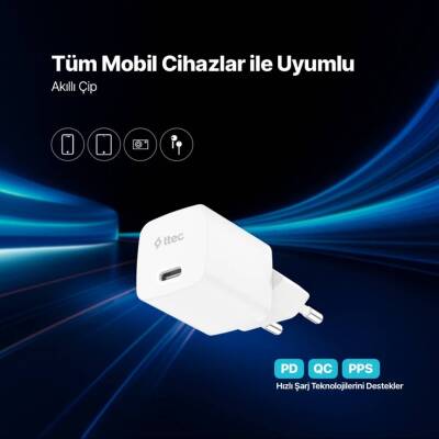 Ttec SmartCharger Seyahat Hızlı Şart Aleti + USB-C-USB-C Kablo, Beyaz - 7