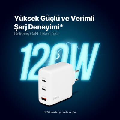 Ttec SmartCharger Trio GAN Hızlı Şarj Aleti, 2 USB-C+USB-A, 120W PD - 8