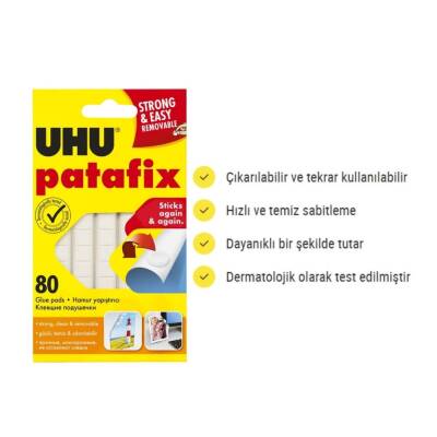 UHU Patafix Beyaz Yapışkan Hamur, 80 Adet, Tekrar Kullanılabilir - 3