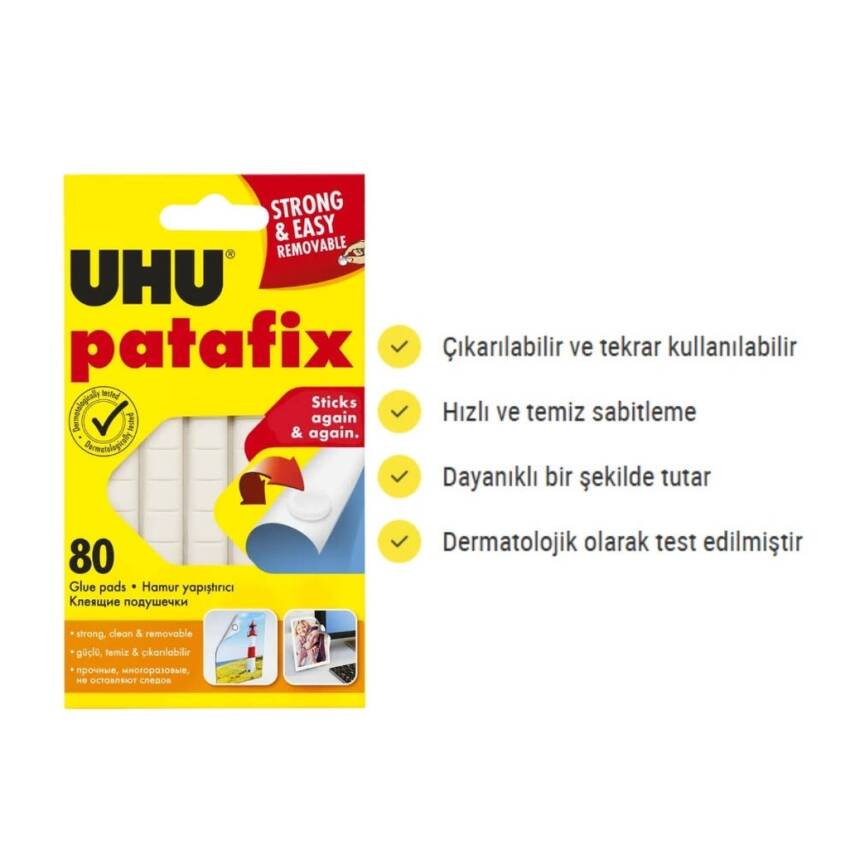 UHU Patafix Beyaz Yapışkan Hamur, 80 Adet, Tekrar Kullanılabilir - 3