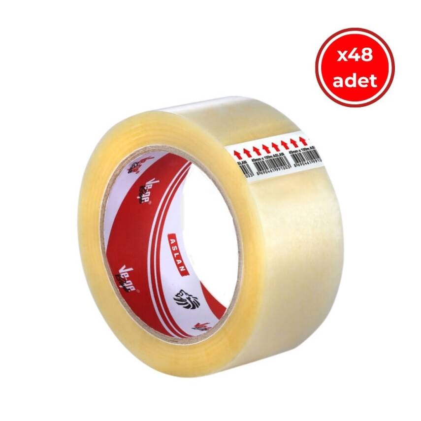 Ve-Ge Aslan Koli Bandı, 48 Adet, 45mm x 100m, Şeffaf, Hotmelt Yapışkan - 1