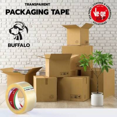 Ve-Ge Bufalo Koli Bandı, 45 mm x 100 m, Şeffaf,Su Bazlı Akrilik Tutkal - 5