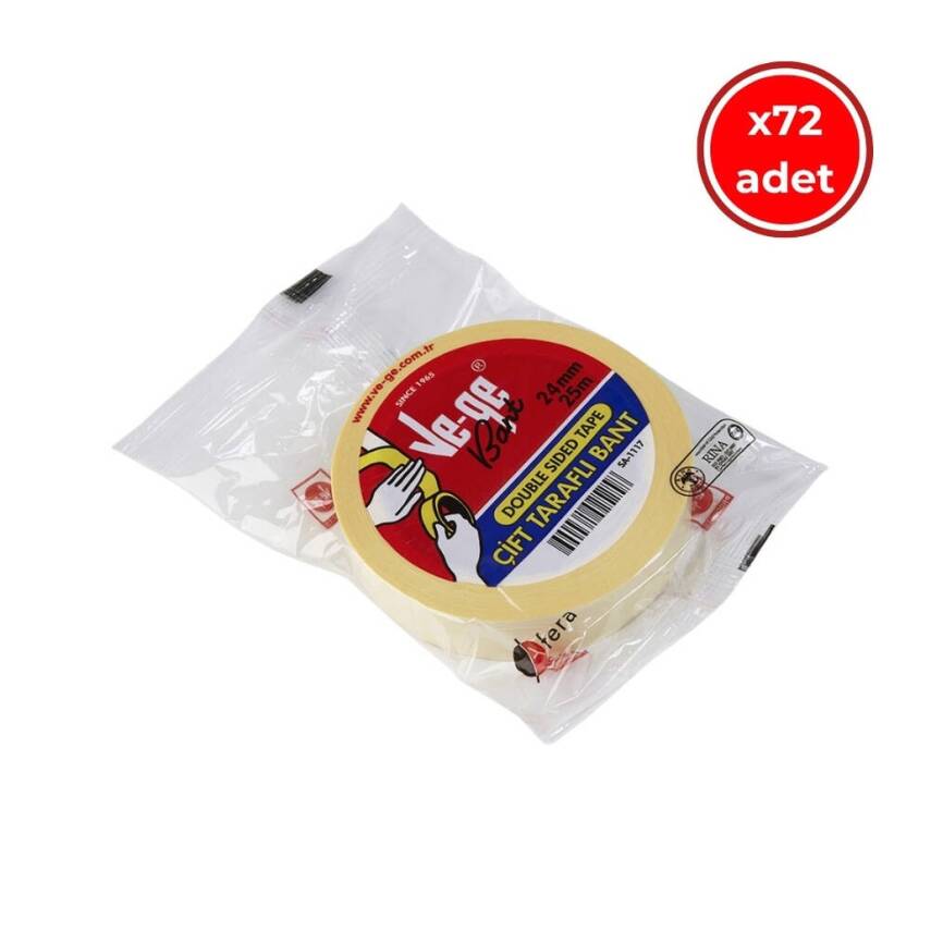 Ve-Ge Çift Taraflı Bant, 72 Adet, 24 mm x 25 m, İz Bırakmaz - 1