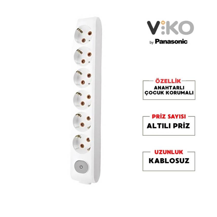 Viko Altılı Çoklu Priz, Anahtarlı Topraklı, Ç.K, Kablosuz, Beyaz - 2