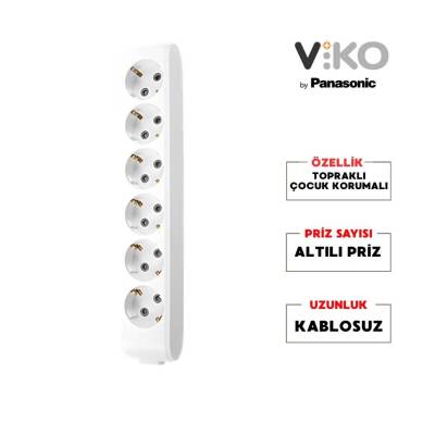 Viko Altılı Çoklu Priz, Topraklı,Çocuk Korumalı, Kablosuz, 6lı, Beyaz - 2