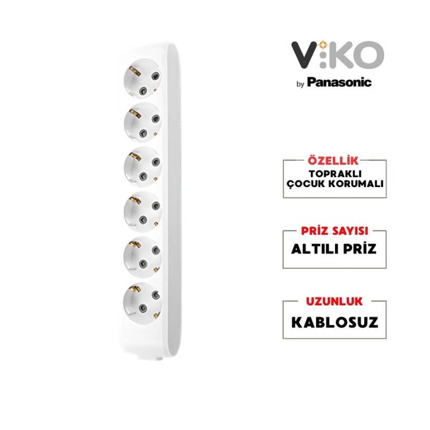 Viko Altılı Çoklu Priz, Topraklı,Çocuk Korumalı, Kablosuz, 6lı, Beyaz - 2