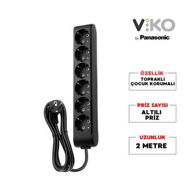 Viko Altılı Çoklu Priz, Topraklı, Uzatma Kablosu, 6lı, 2m, Siyah - 3