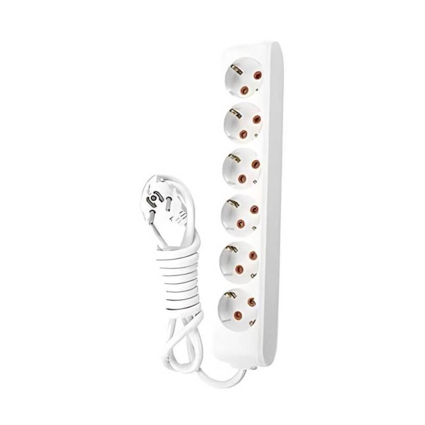Viko Altılı Çoklu Priz, Topraklı, Uzatma Kablosu, 6lı, 5m, Beyaz - 1
