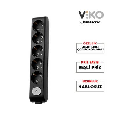 Viko Beşli Çoklu Priz, Anahtarlı Topraklı, Ç.K, Kablosuz, Siyah - 2