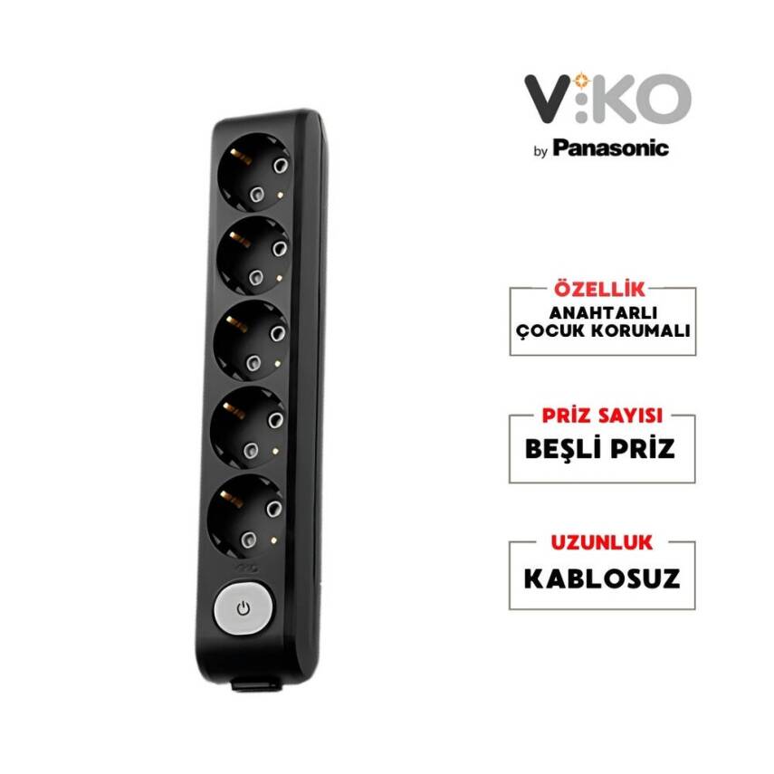 Viko Beşli Çoklu Priz, Anahtarlı Topraklı, Ç.K, Kablosuz, Siyah - 2