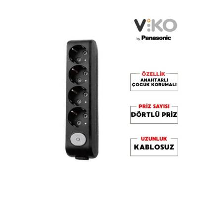 Viko Dörtlü Çoklu Priz, Anahtarlı Topraklı, Ç.K, Kablosuz, Siyah - 2