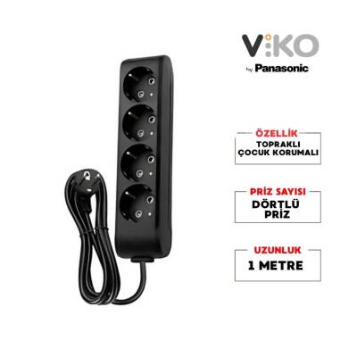 Viko Dörtlü Çoklu Priz, Topraklı, Uzatma Kablosu, 4lü, 1m, Siyah - 2