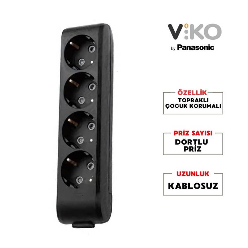 Viko Dörtlü Çoklu Priz, Topraklı, Uzatma Kablosu, Kablosuz, Siyah - 2