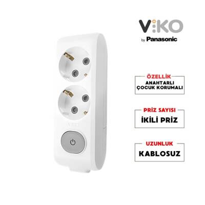 Viko İkili Çoklu Priz, Anahtarlı, Uzatma Kablosu, Kablosuz, Beyaz - 2