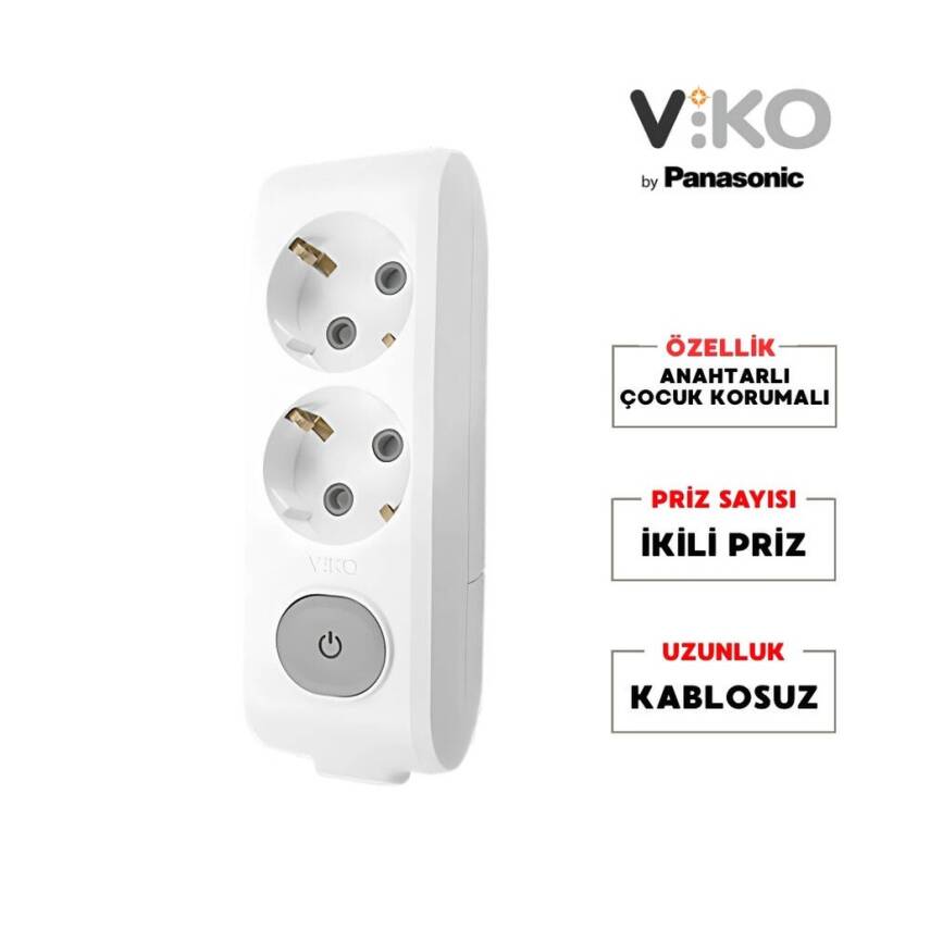 Viko İkili Çoklu Priz, Anahtarlı, Uzatma Kablosu, Kablosuz, Beyaz - 2