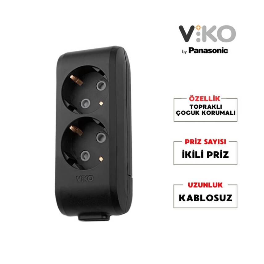Viko İkili Çoklu Priz, Topraklı, Çocuk Korumalı, Kablosuz, 2li, Siyah - 2