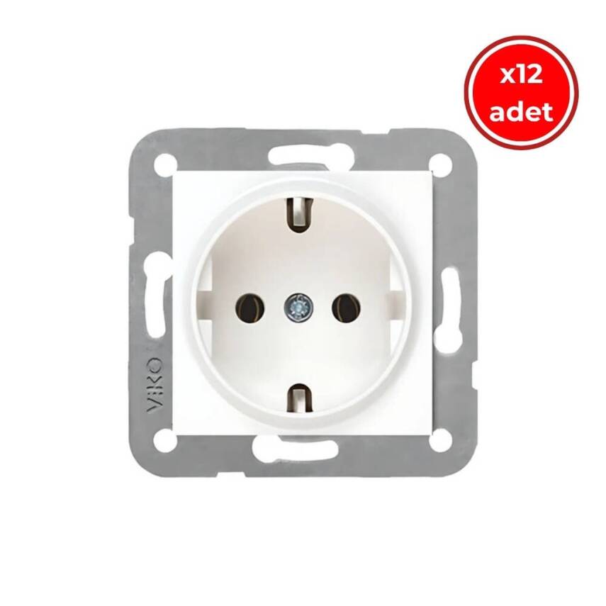 Viko Karre Priz, 12 Adet, Topraklı, Çerçevesiz, Dayanıklı, Şık, Beyaz - 1