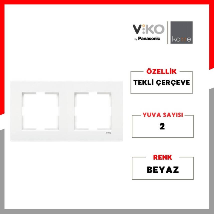 Viko Karre Priz Çerçeve, İkili, Yatay, Şık ve Dayanıklı Tasarım, Beyaz - 2