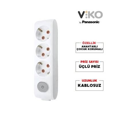 Viko Üçlü Çoklu Priz, Anahtarlı Topraklı, Ç.K, Kablosuz, Beyaz - 2
