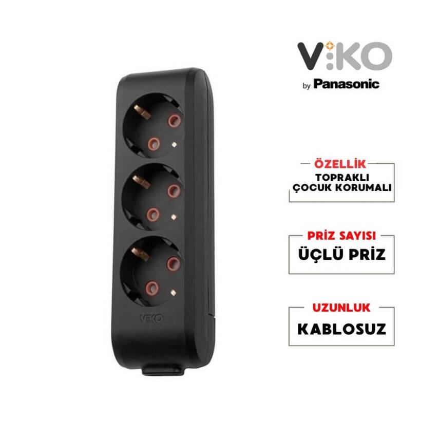 Viko Üçlü Çoklu Priz, Topraklı, Çocuk Korumalı, Kablosuz, Siyah - 2