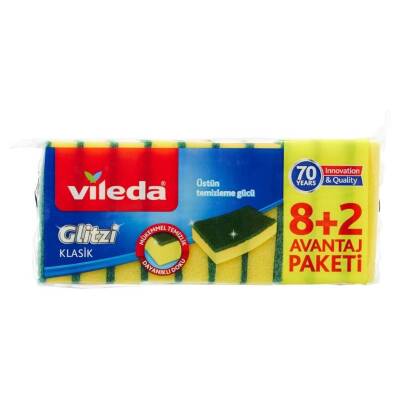 Vileda Sünger, Klasik, Yeşil Renk, Düz, 8+2'li Paket, Dayanıklı - Vileda