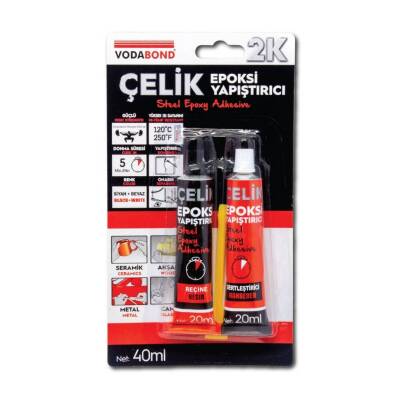 Vodabond 2K Çelik Epoksi Yapıştırıcı 20ml + 20ml Gri, Hızlı Kuruyan - Vodabond