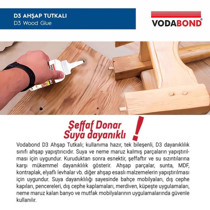Vodabond D-3 Ahşap Tutkalı, 150 gr, Şeffaf, Dayanıklı ve Hızlı Kuruyan - 2