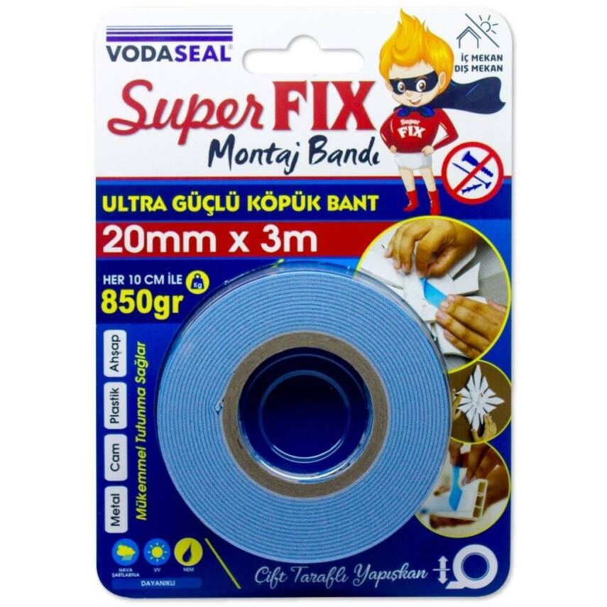 Vodaseal Çift Taraflı Montaj Bandı, 20 mm 3 m, Güçlü Yapışkan - 1