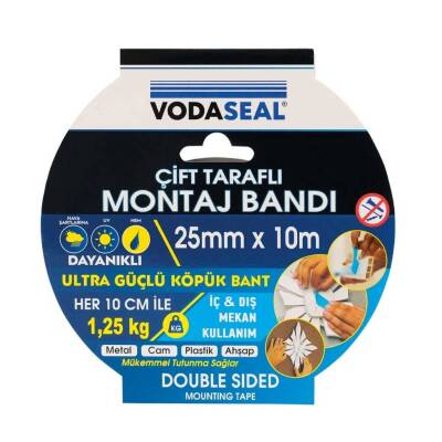 Vodaseal Çift Taraflı Montaj Bandı, 25 mm 10 m, Güçlü Yapışkan - Vodaseal