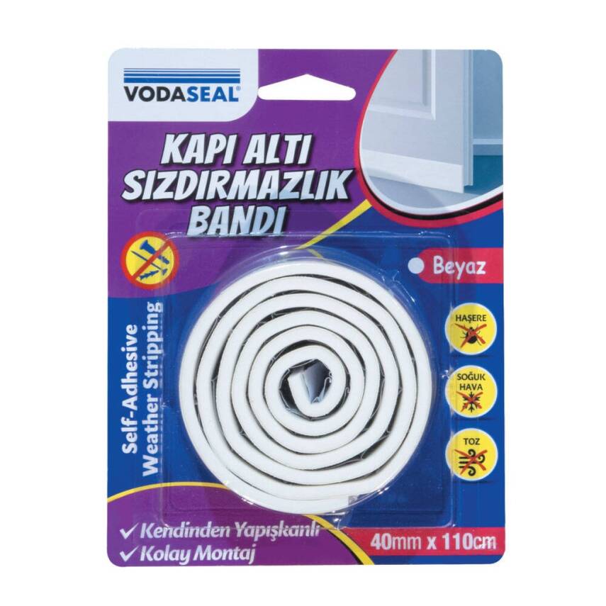 Vodaseal Kapı Altı Sızdırmazlık Bandı, 40 mm, 1.10 m, Beyaz, Dayanıklı - 1