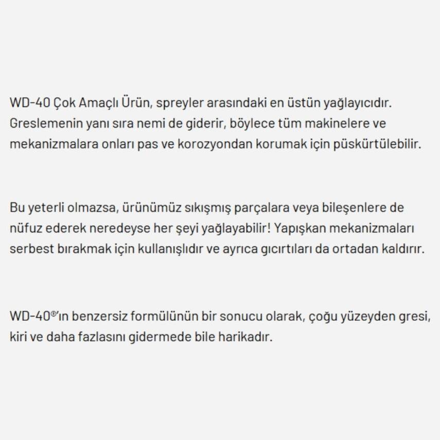 WD-40 Çok Amaçlı Yağlayıcı Sprey, 400 ml, Pas Sökücü, Gıcırtı Giderici - 2